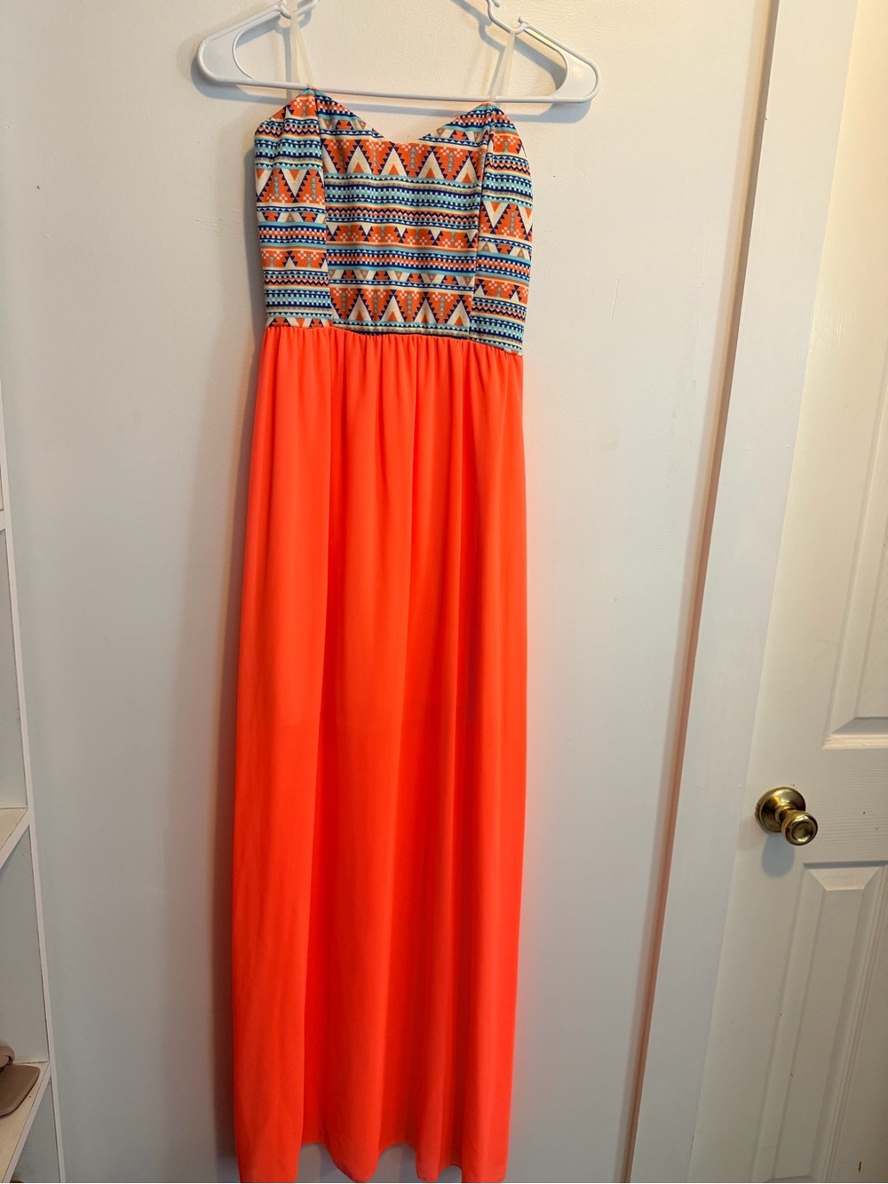 a'gaci Orange Maxi Dress with Geometric Printed Bodice